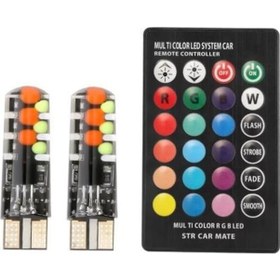 Resim 18 Led Rgb T10 Kumandalı Çakarlı Araç Park Ampülü 