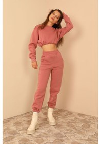 Resim Kaktüs Moda Şardonlu 3 Iplik Kumaş Uzun Kol Kadın Sweatshirt Pemb 