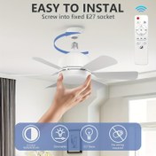 Resim 18.1''/20.5'' Büyük Tavan Vantilatörü, Işıklı ve Uzaktan Kumandalı LED Fan, 3000K-6500K 3 Renk Ayarlanabilir LED Ampul, 3 Rüzgar Hızı, Kolay Montaj E27/E26 Tabanlı Yatak Odası, Oturma Odası, Mutfak, Garaj İçin (46cm Beyaz/52cm Beyaz Pro), Yüksek Hava Akışı 