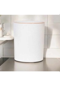Resim Decorev Lüks Ahşap Desenli Banyo Mutfak Çöp Kovası Beyaz 