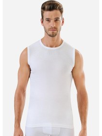 Resim 6 Adet Beyaz Kolsuz Erkek Atlet Yuvarlak Yaka Sıfır Kol Tişört %100 Pamuklu Beyaz 