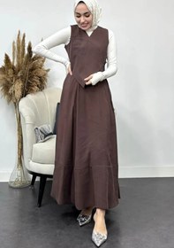 Resim Tesettür Diyarı Tansel Kumaş Efil Efil Yelekli Takım-Kahvrengi 