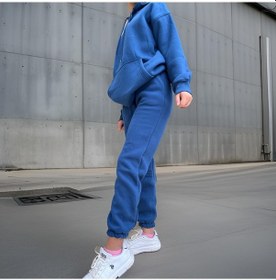 Resim Unisex Üç İplik Şardonlu Oversize Hoodieli Eşofman Takımı-indigo İndigo 