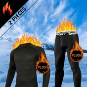 Resim 2 adet Erkek Sıcaklık İç Çamaşırı Sıkıştırma Seti Fitness ve Koşu için, Kalınlaştırılmış Dış Mekan Kayak Taytları Peluş Astarlı 