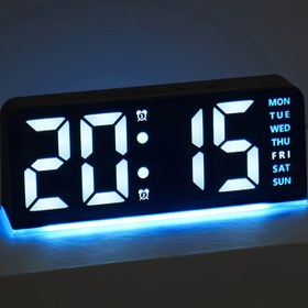 Resim Sıradışı Stil LED Alarm Saati ile Zaman ve Hafta Gösterimi, Çift Alarm, Ayarlanabilir Parlaklık - Mavi Arka Işık, Plastik, USB Güçlü, Yatak Odası, Ev, Mutfak, Ofis Masası için İdeal (Adapter/Pil Dahil Değil), Yatak Odası Alarm Saati | Modern Alarm Saati | Dayanıklı Plastik Saat 