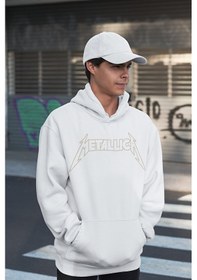 Resim Sevbano Metallica Baskılı Unisex Oversize Müzik Grubu Rock Metal Hoodie Beyaz 