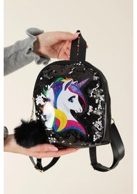 Resim Daj Company Işıklı Pullu Unicorn Figürlü Renkli Kız Çocuk Sırt Çantası Siyah 