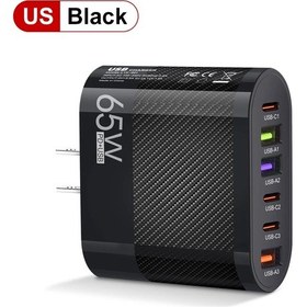 Resim 65w 6 Port 3pd + 3usb Usb Bir Usb C Duvar Şarj Cep Telefonu Fastcharging Us Plug - Black 02 