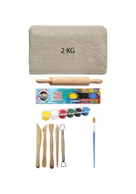 Resim Beyaz Seramik Hamuru 2 Kg Kil Ebeşuar Seti 6x15 Ml Guaj Merdane 