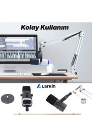 Resim Larkin NB39 Demir Masa Üstü Mikrofon Standı Ayaklığı Sehpası (35x35cm) (BEYAZ) 