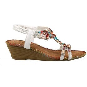 Resim Guja 25y151-6 Kadın Taşlı Dolgu Topuklu Lastikli Comfort Sandalet Beyaz Siyah 