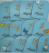 Resim Ahşap 12 Aylık Bebek Fotoğraf Kartları 12 Li Mavi Kız 