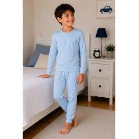 Resim Zuzunga Soft Mavi %100 Pamuk Basic Erkek Çocuk Pijama Takımı 