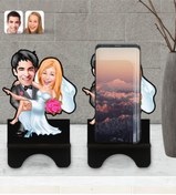 Resim Bk Gift Kişiye Özel Evleniyoruz Karikatürlü Ahşap Biblo Telefon Standı-9 
