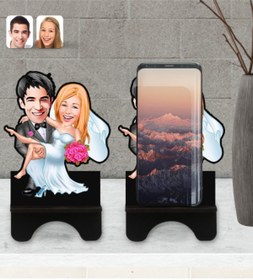 Resim Bk Gift Kişiye Özel Evleniyoruz Karikatürlü Ahşap Biblo Telefon Standı-9 