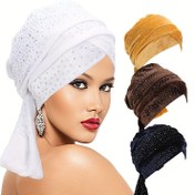 Resim Awegeo Kadınlar Için Kadife Turban, Mode Baş Örtüsü Şapka, Çok Renkli Seçenekleri ile Taşlı Aksesuarlar, Lastikli, Makine Yıkamalı, Yılbaşı ve Tatiller İçin Mükemmel, Switch Kapatma, Örgü ve Nakış Zanaatkarlığı 