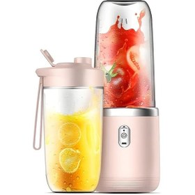 Resim Globalbloom Pembe Taşınabilir El Blender Seti: Usb Şarjlı, Çift Bardaklı, Kamp Ve Seyahat İçin 