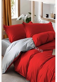 Resim Lastikli Çarşaflı Çift Kişilik Çift Taraflı Nevresim Takımı Kırmızıgri Çok Renkli 