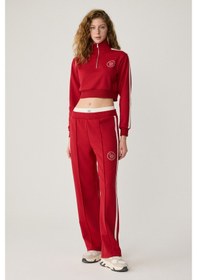 Resim Urban Beat Helena Kadın Dik Yakalı Fermuarlı Küçük Baskı Motifli Crop Kırmızı Sweatshirt Kırmızı 