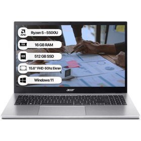 Resim Acer Aspire 3 A315-44P Ryzen 5 5500U 16 GB 512 GB SSD WIN11 Home 15.6" Fhd 60 Hz Taşınabilir Bilgisayar NX.KSJEY.006-16 