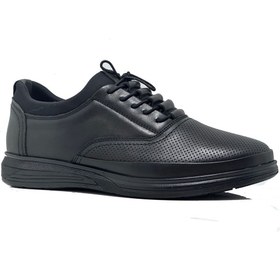Resim Balayk Siyah Bağcıklı Hakiki Deri Günlük Erkek Sneaker Ayakkabı 