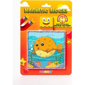 Resim Güzel Hediyem Manyetik Blok Çift Taraflı 9 Parçalı Mıknatıslı Melek Balığı - Balon Balığı Puzzle - 2 Görsel Yapboz 