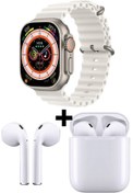 Resim GAMER ® 8 Watch 8 Ultra Akıllı Saat Beyaz Watch 2.02 Inc Beyaz I12 Bluetooth Kulaklık Hediye 
