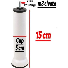 Resim Mobilya Kanepe Baza Koltuk Çekyat Yükseltme Ayağı Plastik, İnce Diş M8 Beyaz, 15 Cm 4 Adet Beyaz Diğer 