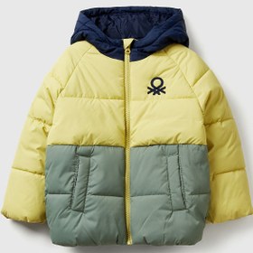 Resim Benetton Erkek Bebek Sarı-Gri Sol Göğsü Logo Yamalı Önü Cepli Kapüşonlu Fermuarlı Mont - 4-5 Yaş 