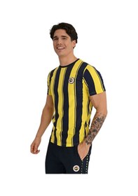 Resim Fenerbahçe Erkek Tribün Çubuklu T-shirt Lazer Kutu Sarı - Beyaz - Lacivert 