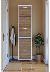 Resim Eliusta Porta 10 Bölmeli Ayakkabılık Meşe 52 Cm Genişlikte 52x193x26 Cm Duvara Monte Ayakkabılık Meşe 