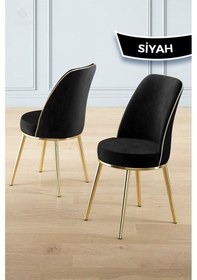 Resim Canisa Vals Serisi 80x130 Lak Panel Beyaz Mermer Desen Masa Takımı Gold Ayaklı 4 Siyah Sandalye Beyaz Mermer Desen Masa Sandalyeler Siyah 