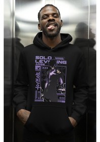 Resim Sevbano Solo Leveling Arise Baskılı Unisex Oversize Anime Karakter Hoodie Siyah 