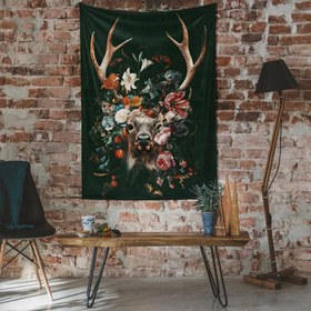 Resim Floral Deer Duvar Örtüsü - 100 cm x 135 cm 