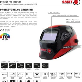 Resim Sacit P950 Turbo Otomatik Kararan Colormatic Kaynak Maskesi 