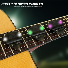 Resim LED Işıklı Gitar Plektreni - Çok Renkli Işık Seçenekleri, Değiştirilebilir Pil, Elektrikli & Akustik Gitarlar için Dayanıklı PC Malzeme, Gitar Aksesuarları, Ahşap, Bas, Düğme Hücreli 