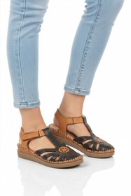 Resim Pierre Cardin Siyah Hakiki Deri Cırtlı Kadın Günlük Sandalet PC-54517 Z 