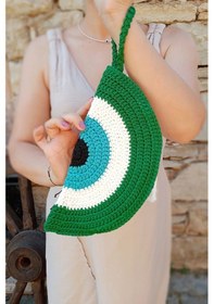 Resim Otantik Yeşil Örme El Çantası, Plaj Çantası Yeşil 