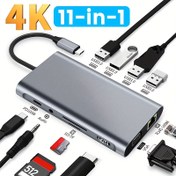 Resim 11’i 1 Arada USB C Dock, 4K Çift Ekran Destekli Kompakt Çok Fonksiyonlu Hub – 2 HDTV + 1 x USB-C 4K @60Hz Portu + 7xUSB-A/C+ PD Hızlı Şarj, Ses Girişi ve Gigabit Ağ Bağlantısı (Laptop Tablet Mobil Telefon için) 