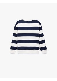 Resim Koton Baskılı Uzun Kollu Bisiklet Yaka Çizgili Sweatshirt Lacivert Çizgili 6wkg10348ak Lacivert Çizgili 