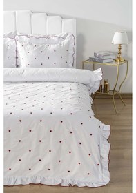 Resim Rivaistanbul Luva Kırmızı Kalp Çift Kişilik Nakışlı %100 Pamuklu Nevresim Takımı & Çeyiz Seti 