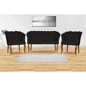 Resim Mert Concept Çay Seti Koltuk Takımı 2+1+1 Papatya Siyah Ahşap Ceviz Ayak Salon Kafe Balkon Otel Ofis Berjer Ikili 