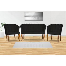 Resim Mert Concept Çay Seti Koltuk Takımı 2+1+1 Papatya Siyah Ahşap Ceviz Ayak Salon Kafe Balkon Otel Ofis Berjer Ikili 
