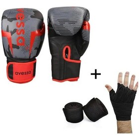 Resim Avessa Ring Yüksek Kalite Profesyonel Boks Eldiveni +boks Bandajı Gri - Kırmızı 