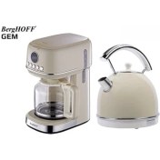 Resim Berghoff Gem Retro 15 Bardak Filtre Kahve Makinesi ve Retro Krem Rengi Yuvarlak Su Isıtıcısı Kettle Seti 
