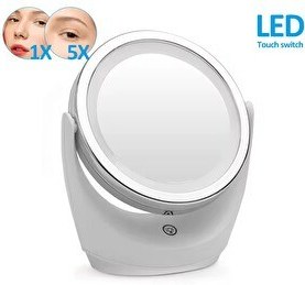 Resim SGE Teknoloji Işıklı Çift Taraflı 16 LED 1X-5X Büyüteçli Pilli Masaüstü Dokunmatik Makyaj Aynası 