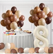 Resim 8 Yaş Retro Kahve Bej Ten Rengi Doğum Günü Seti Bej Folyo Rakam Çok Renkli 