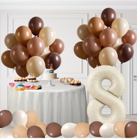 Resim 9 Yaş Retro Kahve Bej Ten Rengi Doğum Günü Seti Bej Folyo Rakam Çok Renkli 