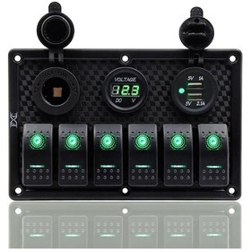 Resim Bfy Switch Panel 6'Lı Voltmetre +Çakmaklık+ Usb Yeşil 