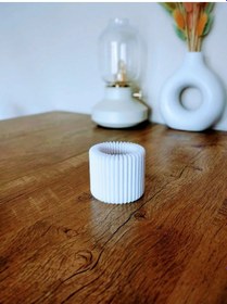 Resim Ufak Boy Beyaz Renk Şamdan Mumluk Led Mum Dahil Yemek Masası Dekorasyonu ŞEFFAF 